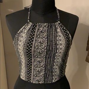 Patterned Backless Halter Crop top